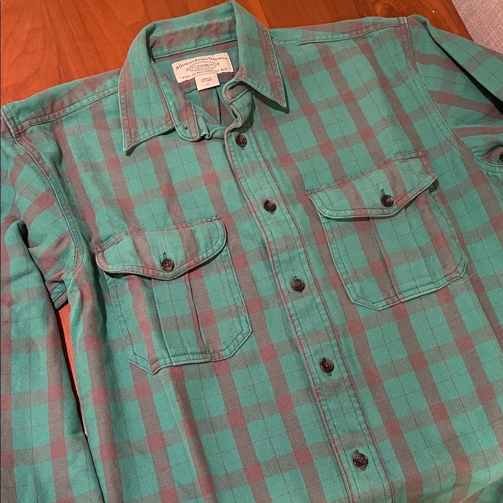 Filson Green and Brown Plaid Casual Button Down Shirt